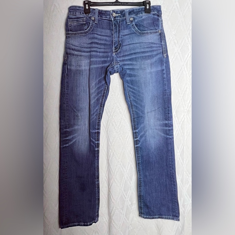 BKE Jake Straight Jeans Men’s 33L Medium Wash Denim Buckle Classic Fit